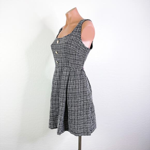 Shein Plaid Sleeveless Apron Jumper Pinafore Tweed Dress Black White Size 4 - Picture 5 of 11